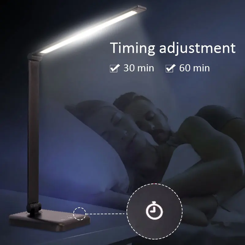 LED Reading Light Stepless Dimmable Foldable Rotatable Table Lamp Touch Switch USB Charging Timing Desk Lamp настольная лампа