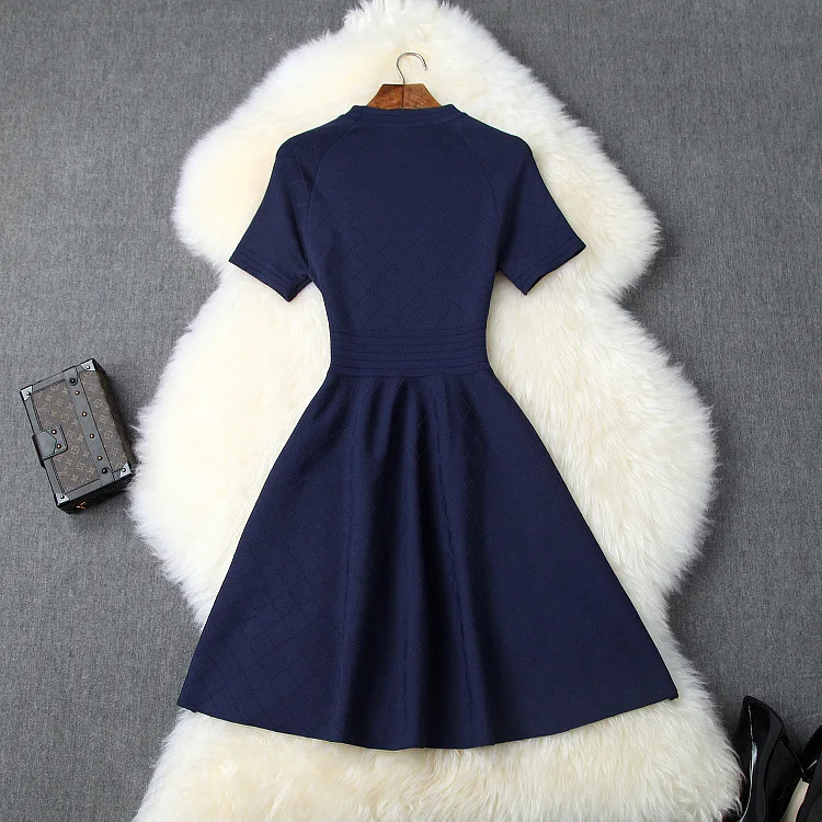 Robe Femme элегантное вязаное платье женское осеннее с круглым вырезом с коротким рукавом Chinel трикотажное ТРАПЕЦИЕВИДНОЕ ПЛАТЬЕ женское ТРАПЕЦИЕВИДНОЕ Платье-туника