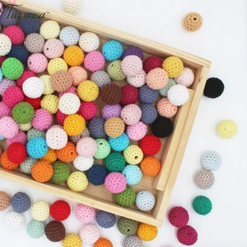 

6pc Wooden Teether 20mm Polychrome Crochet Beads Food Grade Chew DIY Crafts Accessories Baby Products Baby Teether