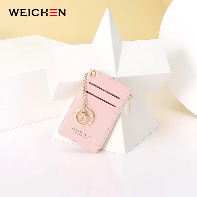 WEICHEN мини-держатель для карт Женский мягкий кожаный брелок сумка маленькая карта кошельки женский мини Кредитная карта чехол Сумки для монет на молнии