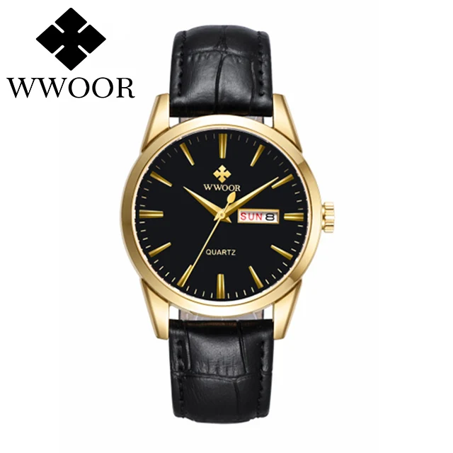 Watches Men WWOOR Brand Casual Simple Men's Quartz Clock Rose Gold Square Waterproof Week Display Wristwatches Relogio Masculino 