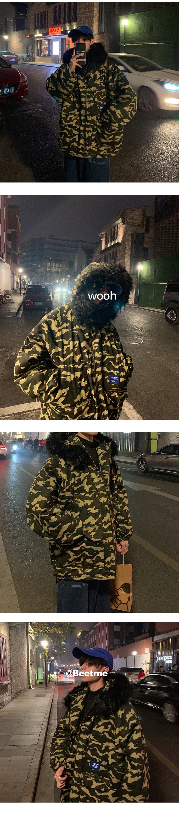 Liketkit, мужские зимние куртки с капюшоном, камуфляжный принт, большой меховой воротник, теплая Толстая парка, пальто, Мужская Корейская Повседневная ветровка