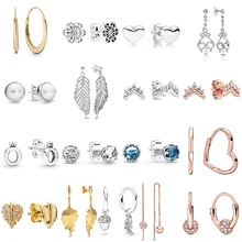 Новинка, 925 пробы, серебро, розовое золото, полированная корона, о-образные сверкающие серьги-гвоздики с короной, подходят для самостоятельной сборки, женские оригинальные ювелирные изделия