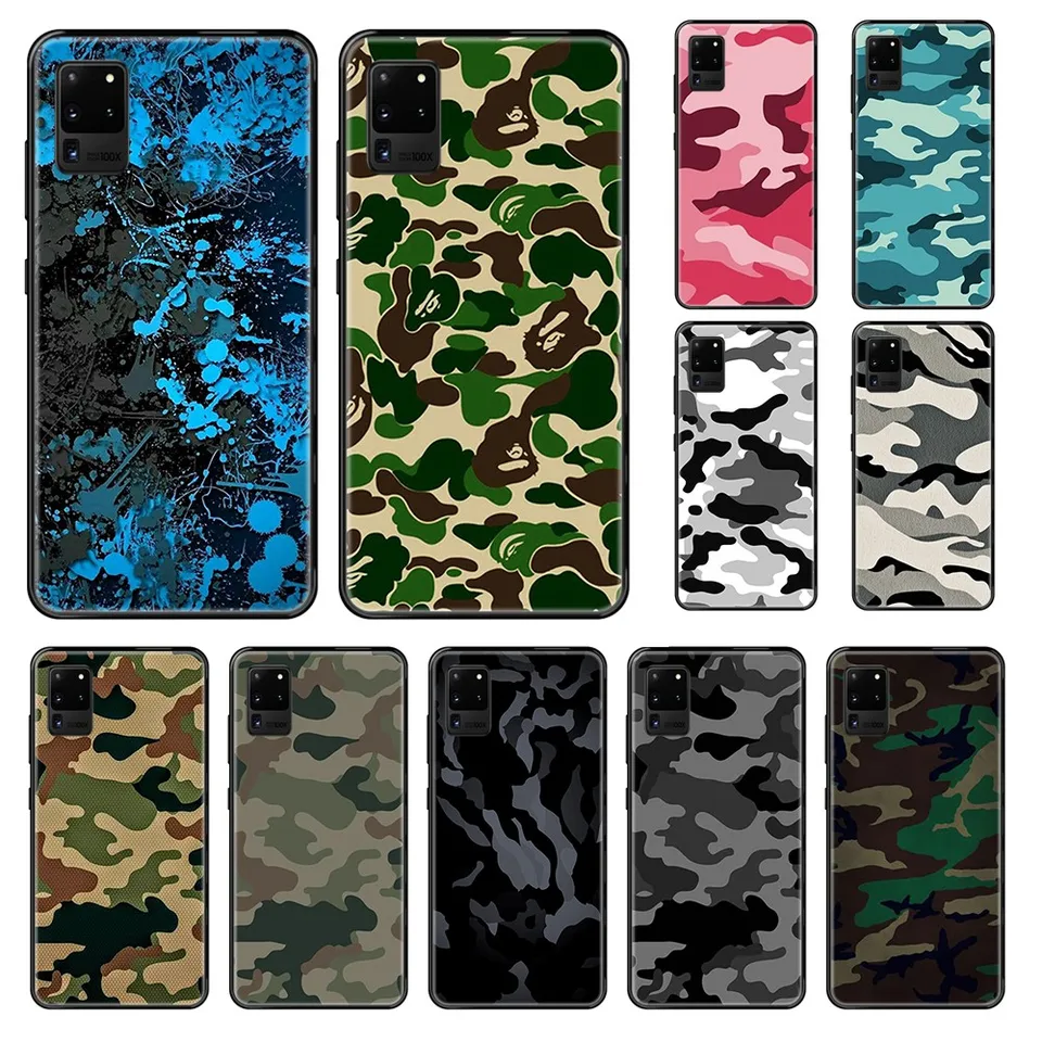 hot army cam camouflage pattern soft painting Etui shell black Phone case For Samsung Galaxy S 3 4 5 6 7 8 9 10 Plus Lite Edge