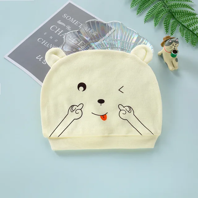 Four Seasons Kids Newborn Baby Hats 100% Cotton Cap 40 Color Cartoon Cute Printed Hat Suitable for 0-12 Months Baby Accessories Rascal yellow