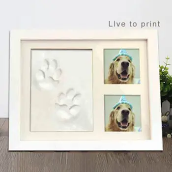 

Pet Pawprint Keepsake Kit and Premium Wooden Photo Picture Frame Clay Mold Print L69B