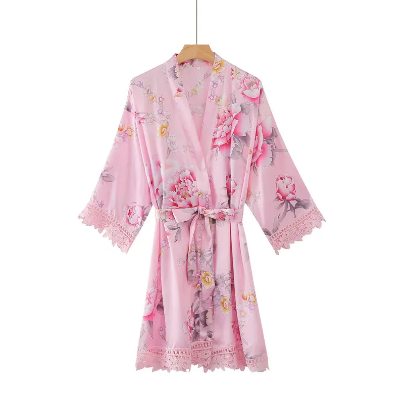 pink YUXINBRIDAL, новинка, Шелковый кружевной халат, халат, Свадебный халат, халат для женщин, подружек невесты, невесты, белый, темно-синий, ночная рубашка для невесты - Цвет: pink