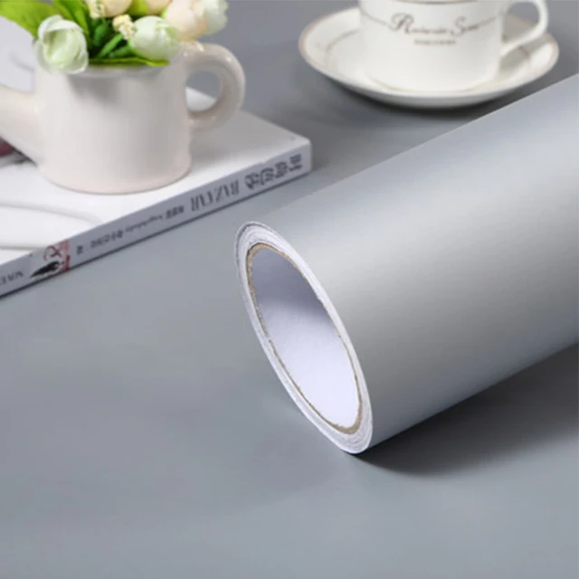 Shiny White Self-Adhesive Peel & Stick in Rolls Waterproof Wallpaper Furniture Films PVC Oil-proof Wall Stickers Kitchen Cabinet Matt Grey