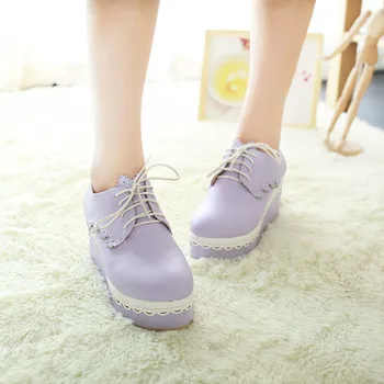 

cosplay lolita High help Sweet Lolita 3 Colors Lovely Loli Thick Middle Heel Lace Korean Harajuku StyleMuffin platform shoes