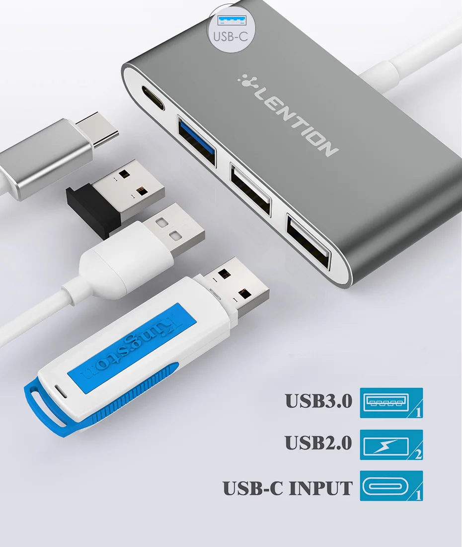 USB C концентратор с type C, USB 3,0, USB 2,0 адаптер для MacBook pro16, MacBook Air Pro 13/15(Thunderbolt 3), ChromeBook