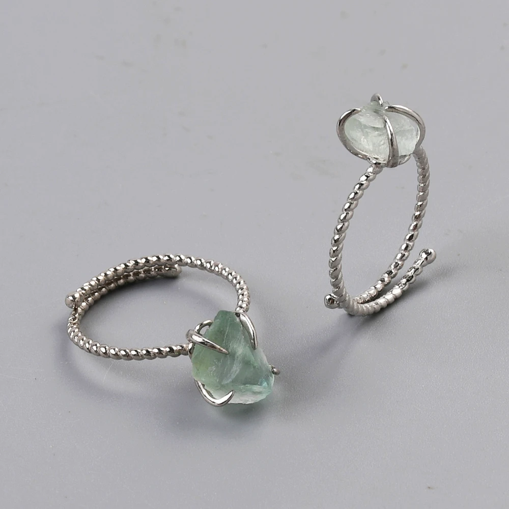 

BOROSA 5Pcs New Mixed Colors Silver Color Freeform Green Fluorite Rings for Women, Fashion Drusy Gems Jewelry Party Rings SS206