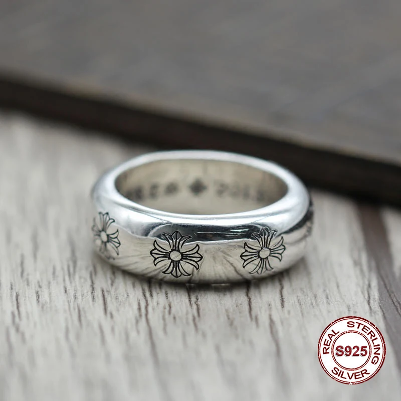 

S925 pure silver men's ring personality Do old restoring ancient ways The punk style The crusader's simple and closed classic