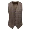 Men's Wool Check Suit Vest Men's Retro Tweed Groom Vest Groomsman Wedding Vest 2