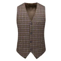Men's Wool Check Suit Vest Men's Retro Tweed Groom Vest Groomsman Wedding Vest 2