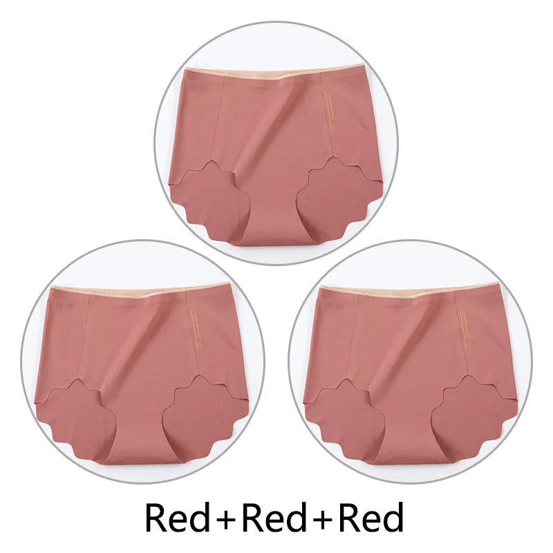 3 шт Бесшовные трусы женские с высокой талией сексуальные трусики L-XXL белье большого размера мягкий Ультратонкий дышащий Женский нижнее белье - Цвет: Red Red Red