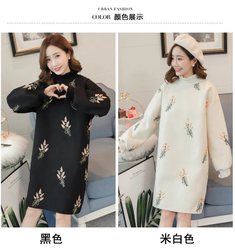 Платье для беременных, новая осенняя и зимняя одежда, шерстяное корейское модное платье с вышивкой, свитер для беременных