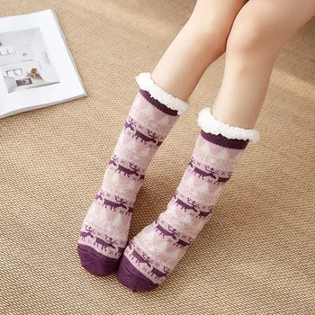 

Women Christmas Socks Snowflake Pattern Printed Fleece Lined Knitted Socks Woman Ladies Warm Winter Autumn Clothing Female 2020