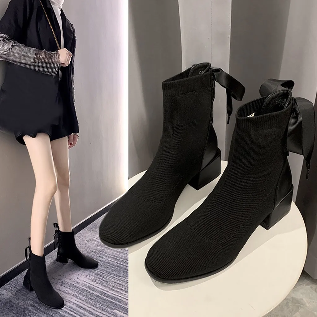 

Women Martin Boots Thick Heel Ankle Booties Knit Elastic Socks Short Strap Boots with thick scrub Casual European Ladies Shoes