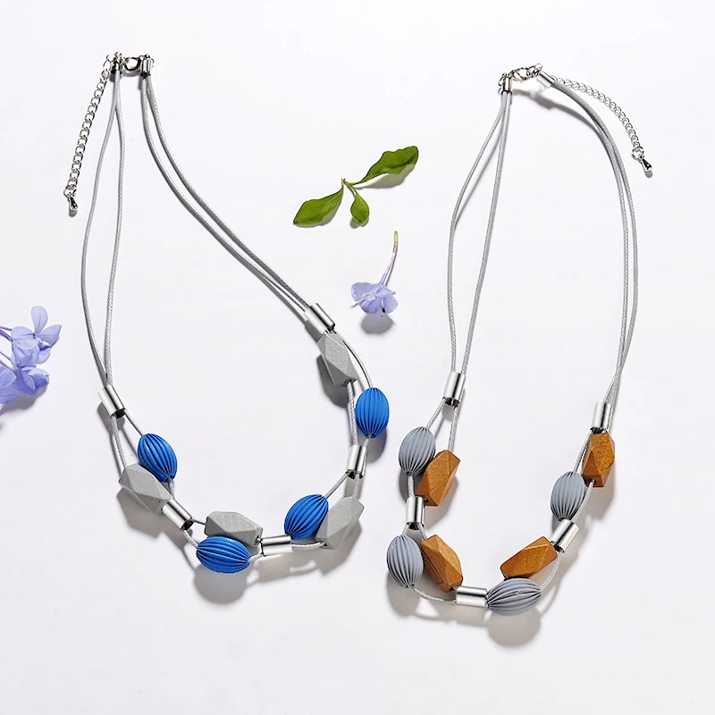 Collier Femme корейский, геометрической формы, деревянные бусины, колье, ожерелья для женщин, модные веревочные цепочки, ожерелья и кулоны, ювелирные изделия в стиле бохо