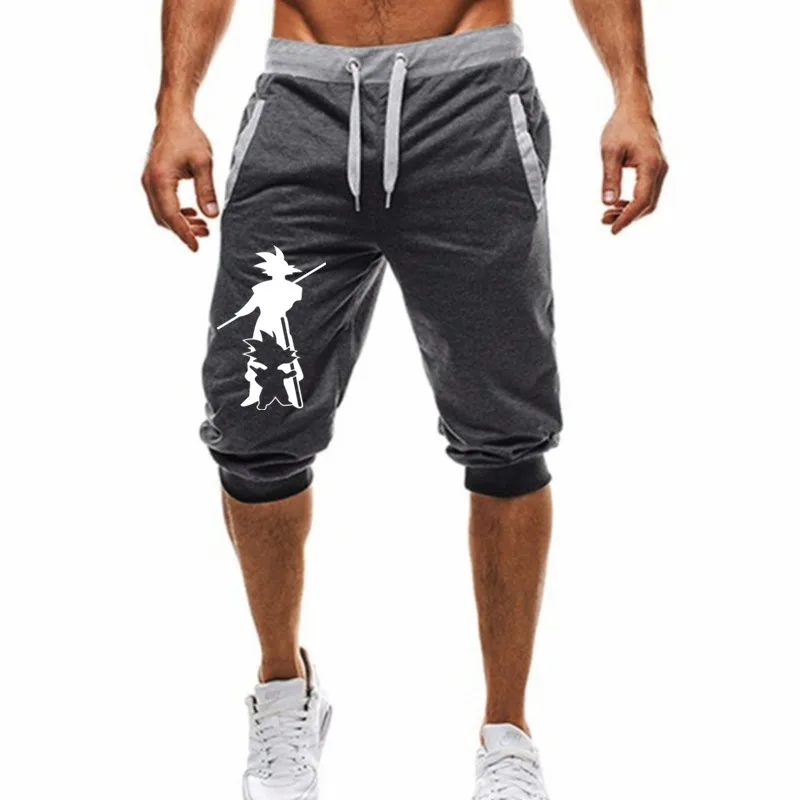 summer new men's blasting dragon ball Goku leisure sports belt shorts Japanese anime fitness shorts - Цвет: Темно-серый