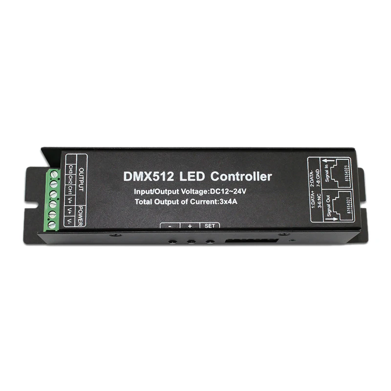 

HOT-3CH DC12-24V RGB RGBW DMX 512 Controller RGB RGBW LED DMX512 Decoder 3 Channel x 4A for LED Strip Light