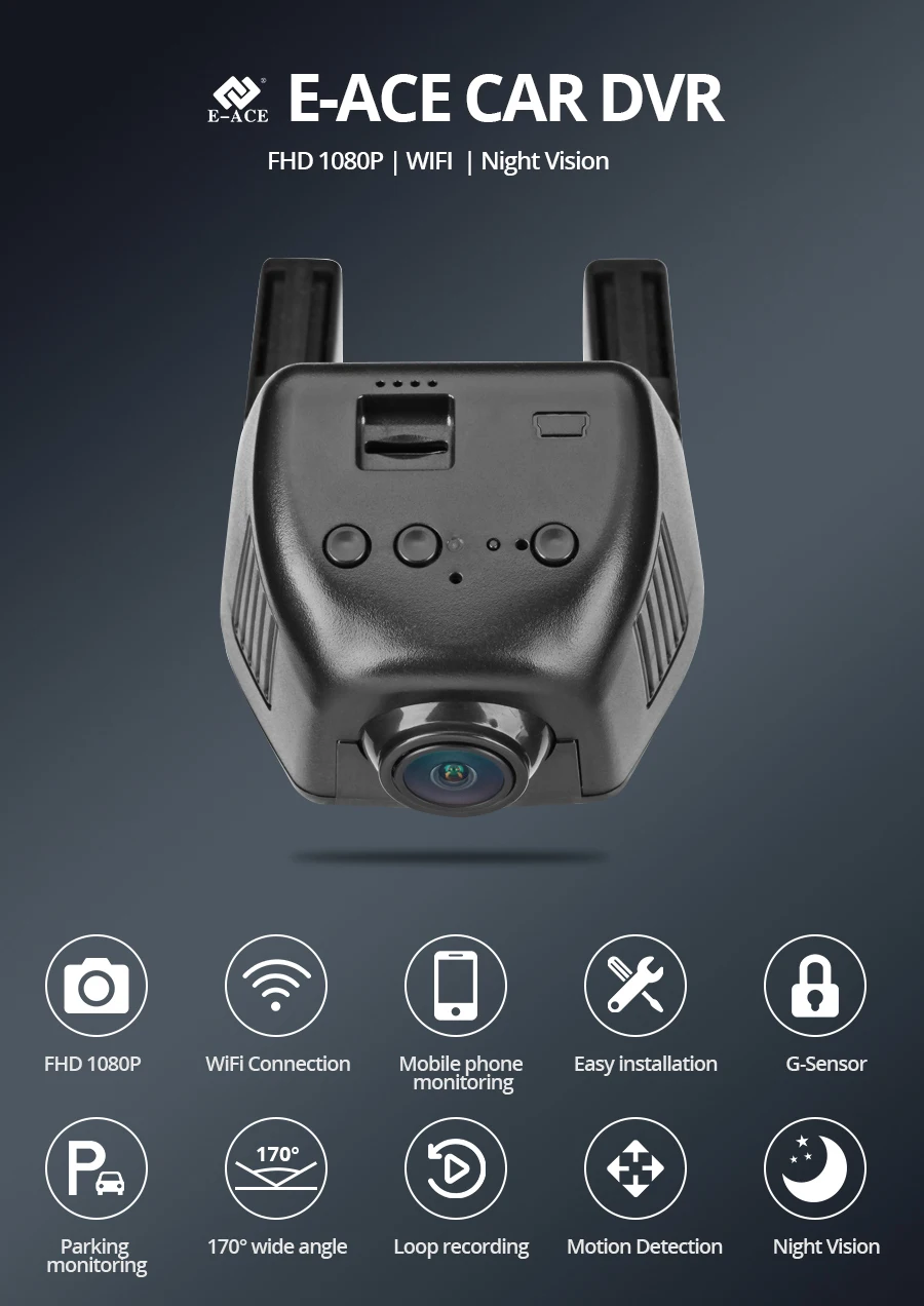 E-ACE C15 Car Dash Cam with 24H WiFi Video Monitoring Support