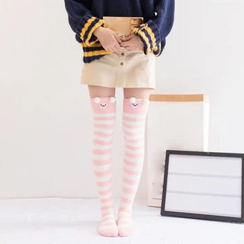 

Winter Fashion Over Knee Socks Women Sleeping Coral fleece Thickened Warm Stockings Daily Casual Tube calcetines mujer