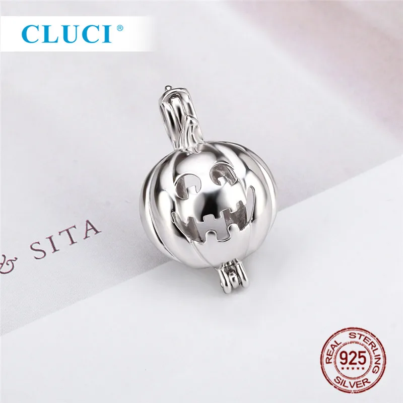 CLUCI 3 шт. Серебряный страшный дизайн тыквы кулон для Хэллоуина 925 серебро медальон из жемчуга клетка кулон
