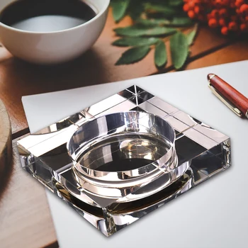 

Modern Home/Office Art Deco Portable Square Crystal Ashtray Golden Model 10 cm