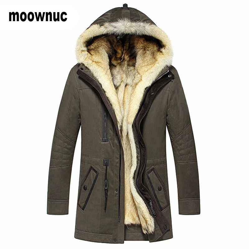 Брендовое пальто с мехом волка, мужская зимняя куртка, мужские куртки с крючками, модное высококачественное теплое зимнее пальто с отстегивающейся подкладкой - Цвет: Черный