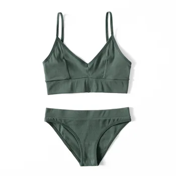 

Thread Cotton Backless Bra and Panties Set Wireless Unlined Bra Set Underwear for Girls Bralette Top Lingerie Women
