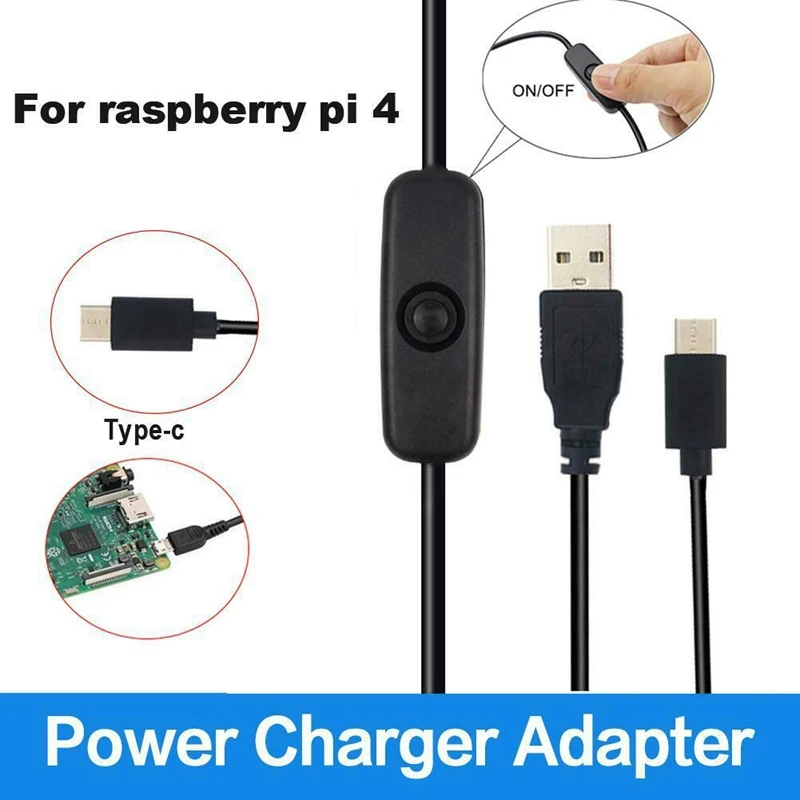 Мощность Кабель-адаптер 5В 3A Usb к Тип-C Питание шнур с вкл/выкл кнопка для Raspberry Pi 4 модели B