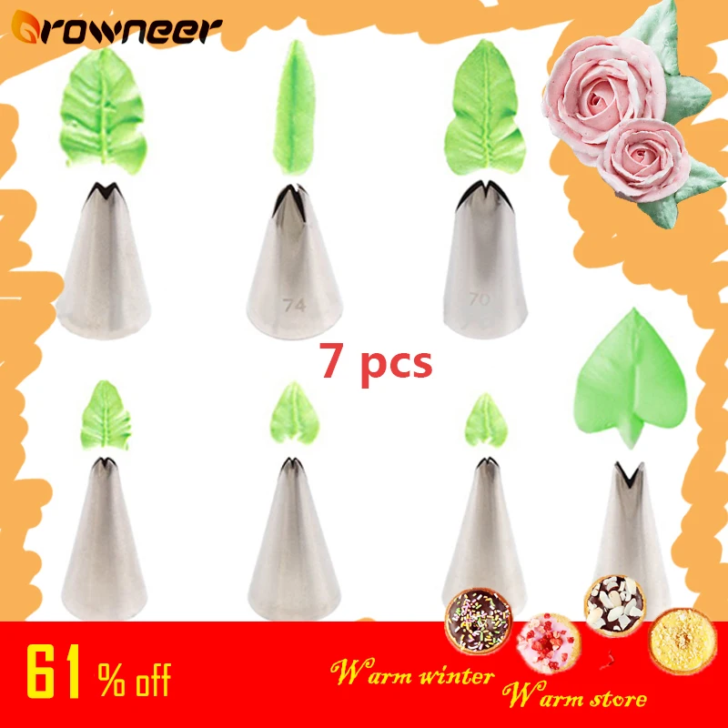 

7pcs/set Icing Piping Nozzles Leaf Stainless Steel Pastry Tips Cake Decorating Tools Baking Chocolate Fondant Silk Flower