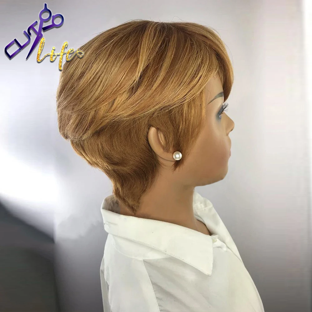 Honey Blonde Short Wavy Bob Pixie Cut Human Hair Wig – Brooklyn Born  Cosmetics