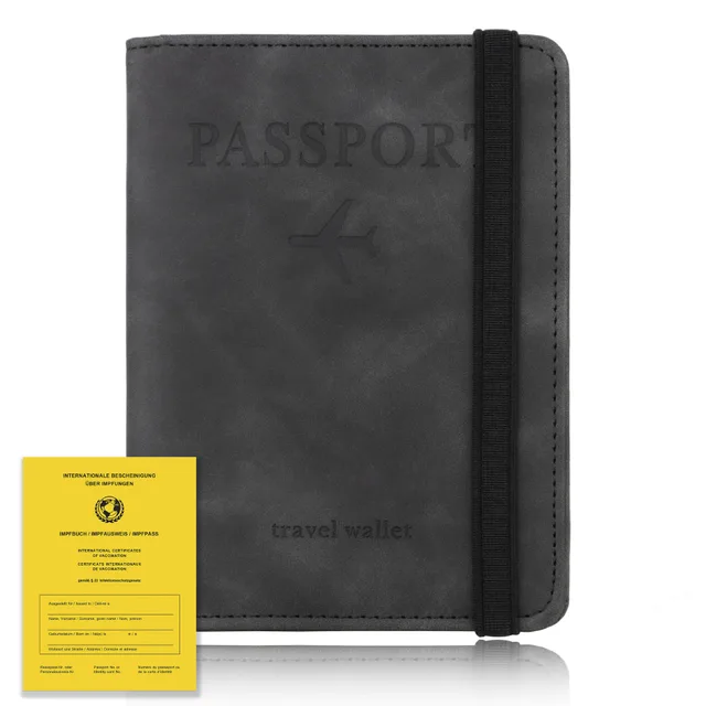 TOURSUIT PU Leather RFID Blocking Business Passport Covers Holder Bank Card ID Wallet Case Travel Accessories for Women Men Black