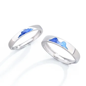 

Blue Drop Glaze Cloud Sea Lovers Open Rings For Women 925 Sterling Silver Romantic Couple Jewelry Student Gift 925-337
