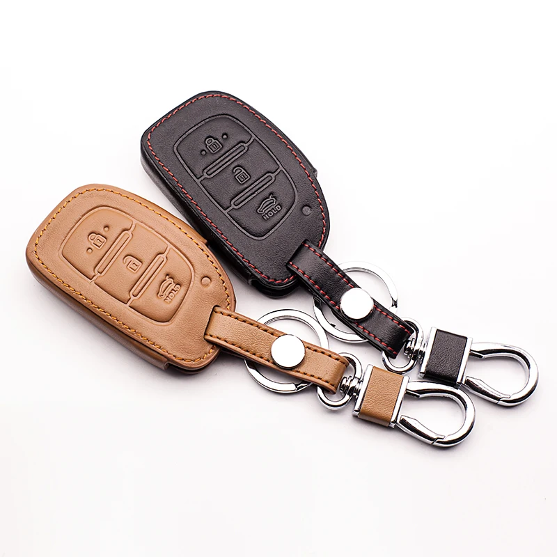 High quality top layer leather car key cover for Hyundai i10 i20 i30 HB20 IX25 IX35 IX45 3 buttons remote control starline a91 | Автомобили