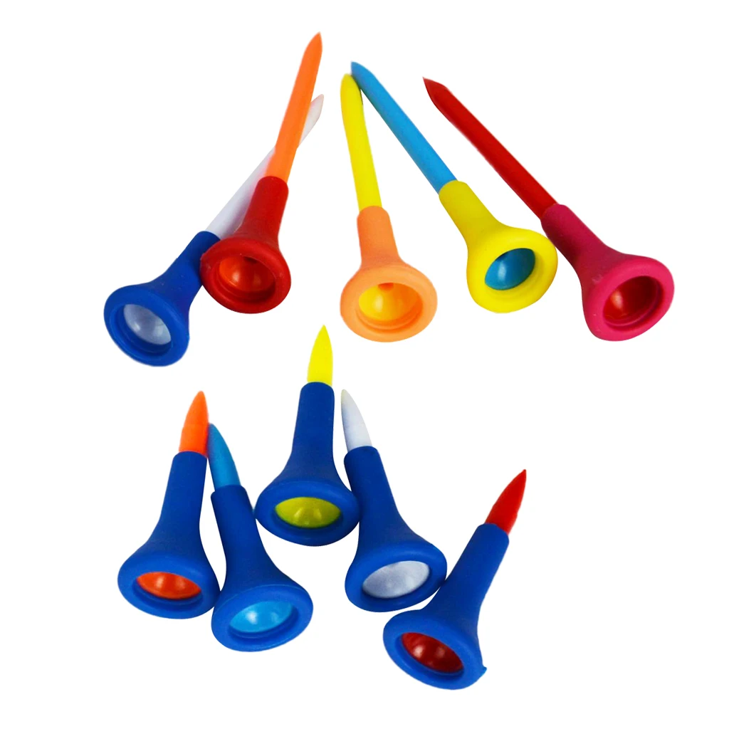 10Pcs Plastic Rubber Cushion Top Golf Tees Random Color 42mm + 83mm