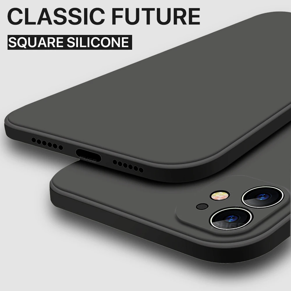 Luxury Orignal Square Edge Soft Liquid Silicone Case For iPhone 12 11