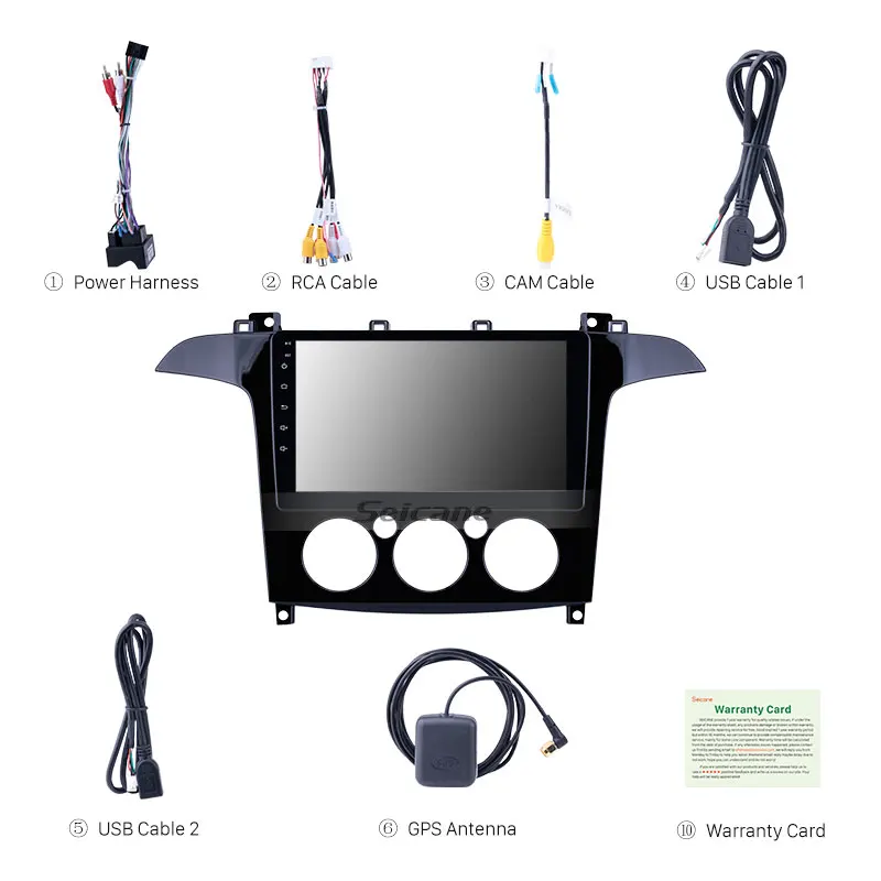 Clearance Seicane Car Android8.1 Stereo 2Din HD GPS Navi 9" Autoradio Bluetooth for Ford S-Max Manual A/C 2007 2008 1+16GB support Carplay 3