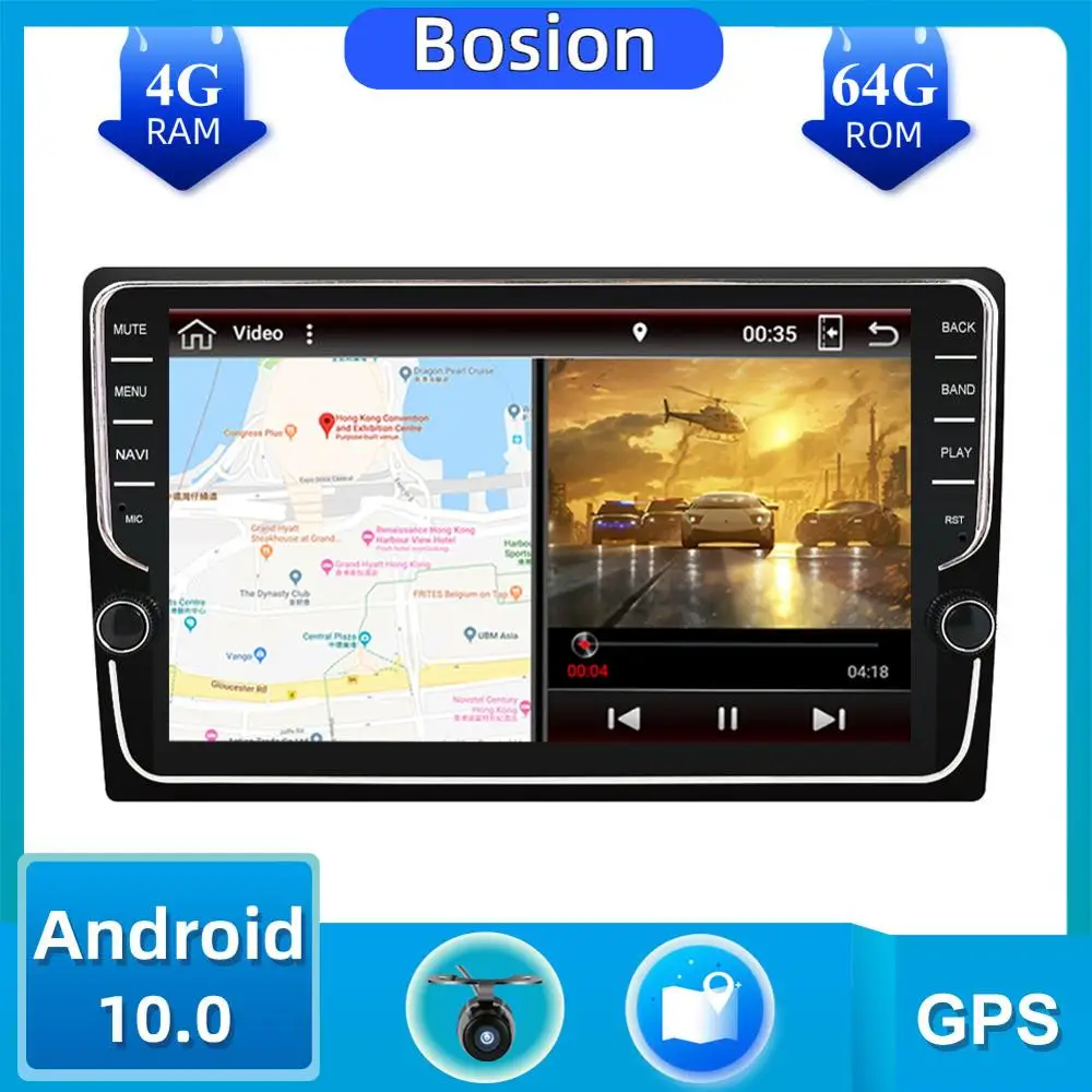 Автомагнитола 1 Din 9 дюймов Android 10 0 4 Гб ОЗУ + 64 ПЗУ стерео GPS навигация Wi Fi 1024*600 2din
