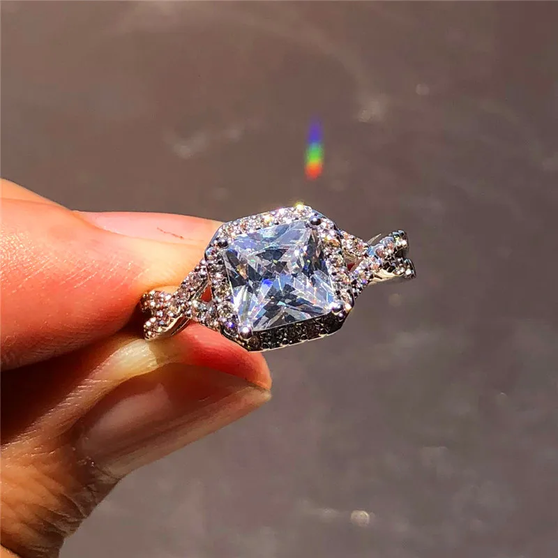 Boho квадратные Хрустальные Обручальные кольца для женщин серебряного цвета белого золота aaa Циркон Камень Обручальное кольцо невесты Вечерние ювелирные изделия