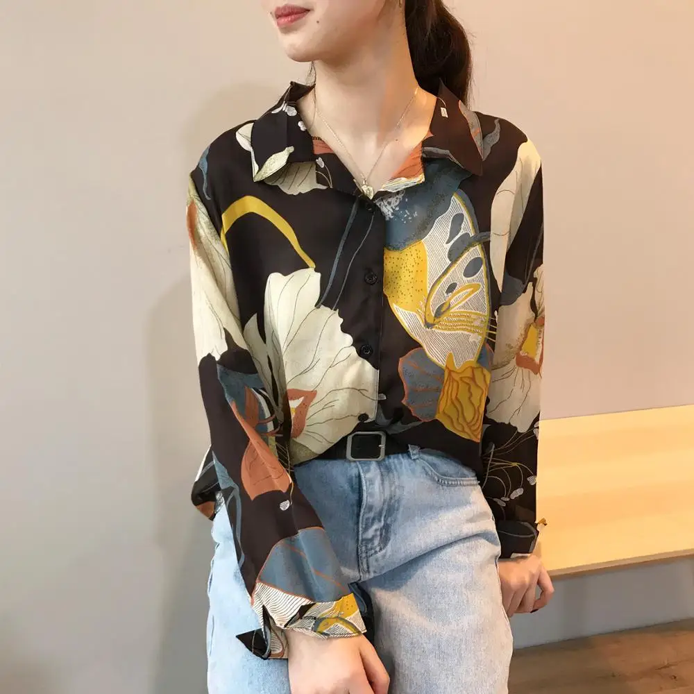 

2019 Women Blouses Spring/Autumn Office Lady Chiffon Print Shirt Women Tops