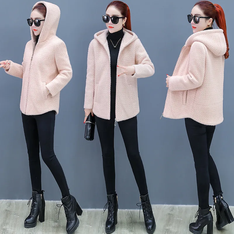 Стиль модная куртка Для женщин на осень-зиму, в Корейском стиле,-Стиль Slim Fit для похудения элегантный тенденция шерстяное пальто с капюшоном, куртка