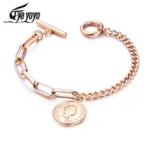 EyeYoYo 2 цвета королева монета звено цепи браслет для женщин розовое золото серебро медаль ювелирные изделия