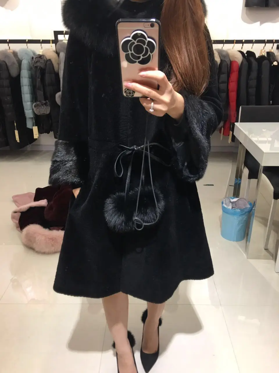 AYUNSUE/зимняя куртка для женщин, овечья шерсть, шуба из натурального меха, женский меховой воротник, шерстяное пальто, длинная куртка, большие размеры, 5xl, MY4215