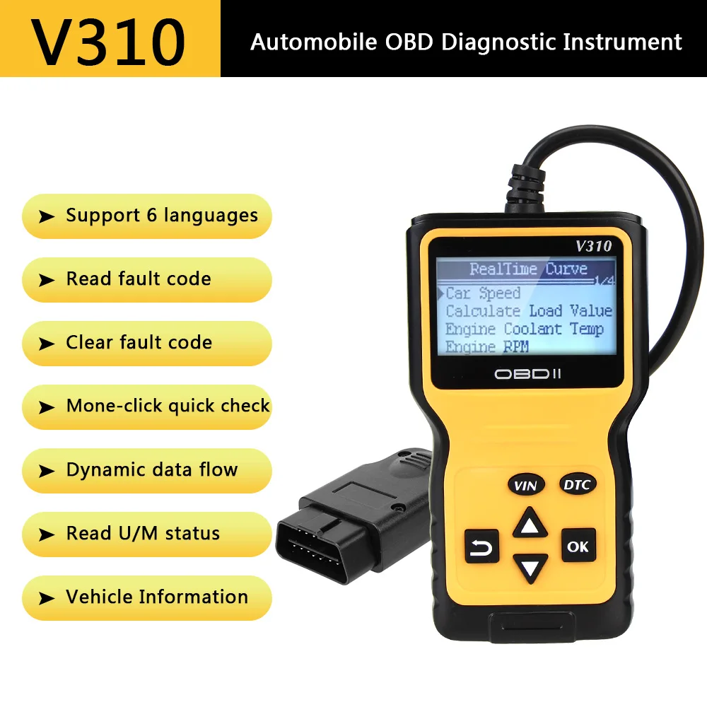 

Auto Accessories V310 OBD2 Code Reader Car Auto Diagnostic Tool OBD2 Scanner ELM 327 OBDII EOBD Read/Clear Fault Scan Tool