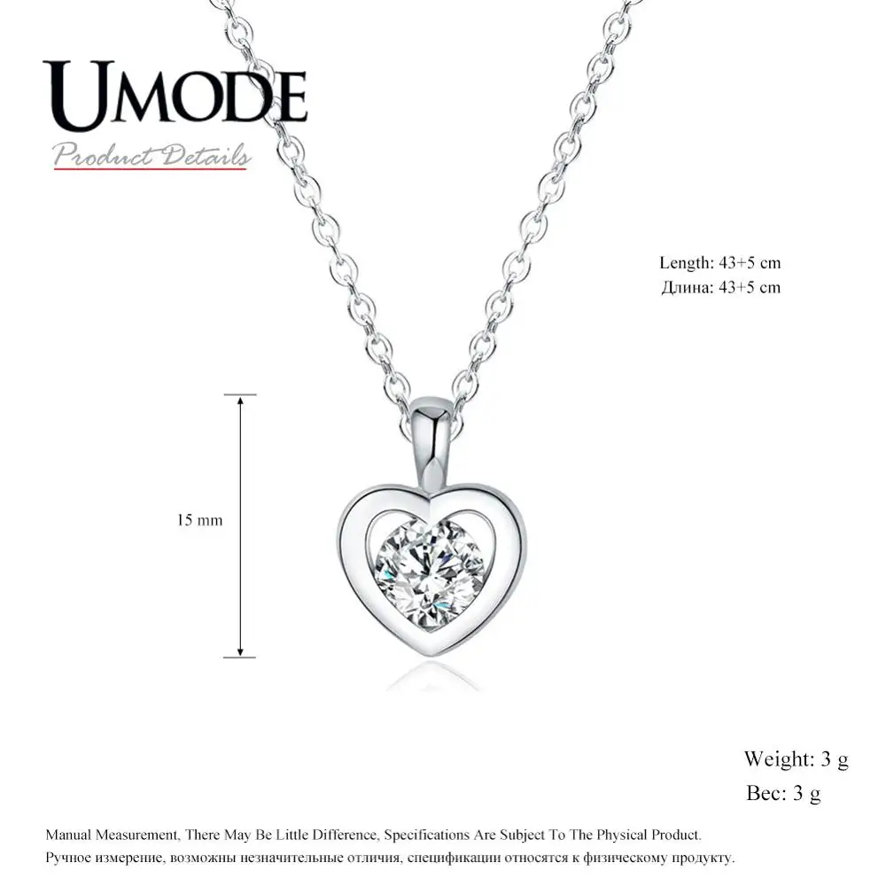 UMODE, модное CZ ожерелье с подвеской для женщин, Трендовое циркониевое белое золото, прозрачное свадебное ювелирное изделие, длинная коробка, цепь, аксессуары AUN0047 - Окраска металла: Heart