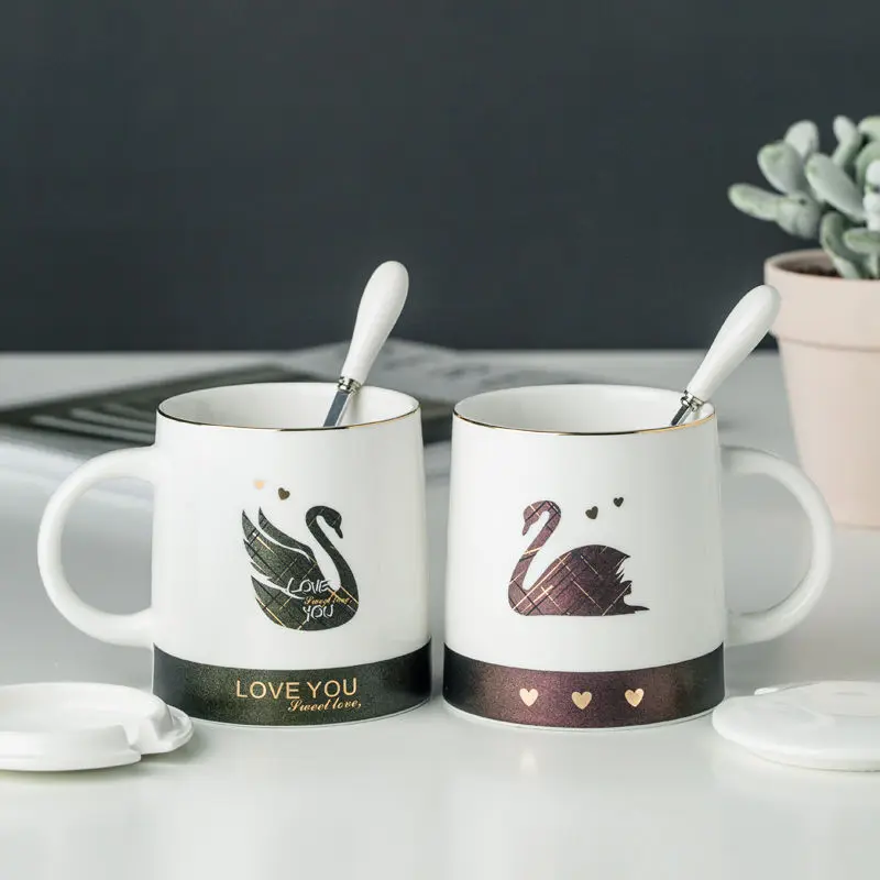 Swan graphic Round Ceramic Water Milk Coffee Mug Cartoon Cute present Cup gift 