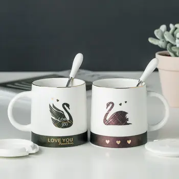 

Swan Mug Nordic Ceramic Cup Creative Coffee Cup Personalized Water Cup Milk Cup Breakfast Cup with Lid with Spoon Travel Mug